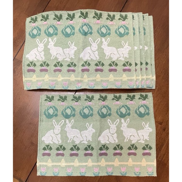 Set of 6 Tapestry Placemats Easter Bunny Garden 18"x13" Cotton Blend India VTG - Picture 3 of 8